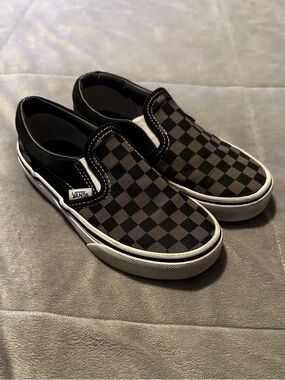 Vans Kids Slip-On Checkerboard Sneakers - Black & Gray 13 kids